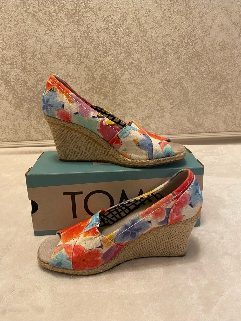 Toms Multicolor Floral Canvas Espadrille Wedges